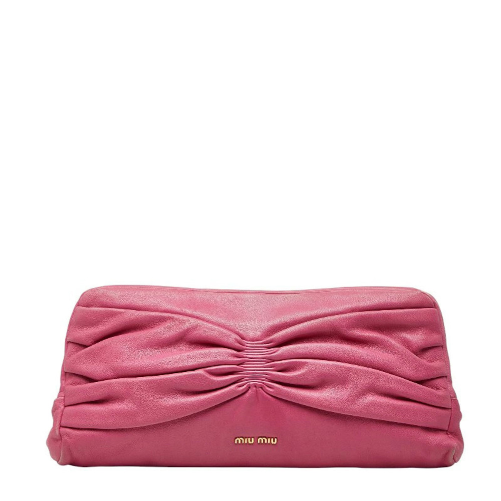 Miu Miu pink pleated nappa leather clutch gathered bow